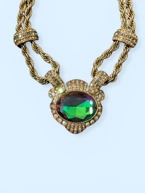 Heidi Daus stunning gold necklace with aurora borealis crystals NIB